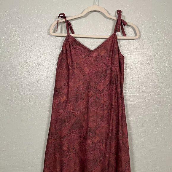 Peruvian Connection Women M Maroon Black Printed Dress Shoulder Tie Strap Cotton - Picture 3 of 9